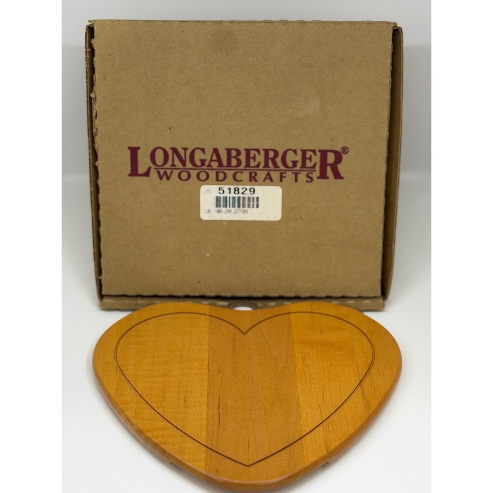 VTG Longaberger Woodcrafts Love Letters Heart‎ Basket Lid Maple Brown 1999 NIB